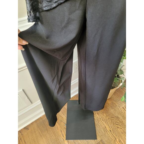 Women's Jumpsuit Small Black Lace Long Sleeve Asymmetrical Hem Wide Leg Evening - Picture 7 of 16